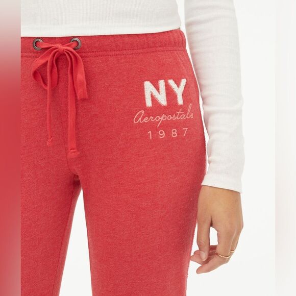 Chenille NY Aeropostale Women's Cinched Sweatpants Joggers Y2K in Red Size Large - Picture 4 of 10